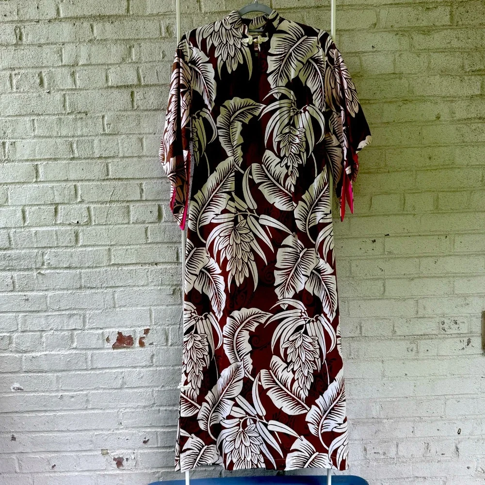 Handmade Hawaiian Tropical Leaf Maxi Dress - Picture 1 of 6